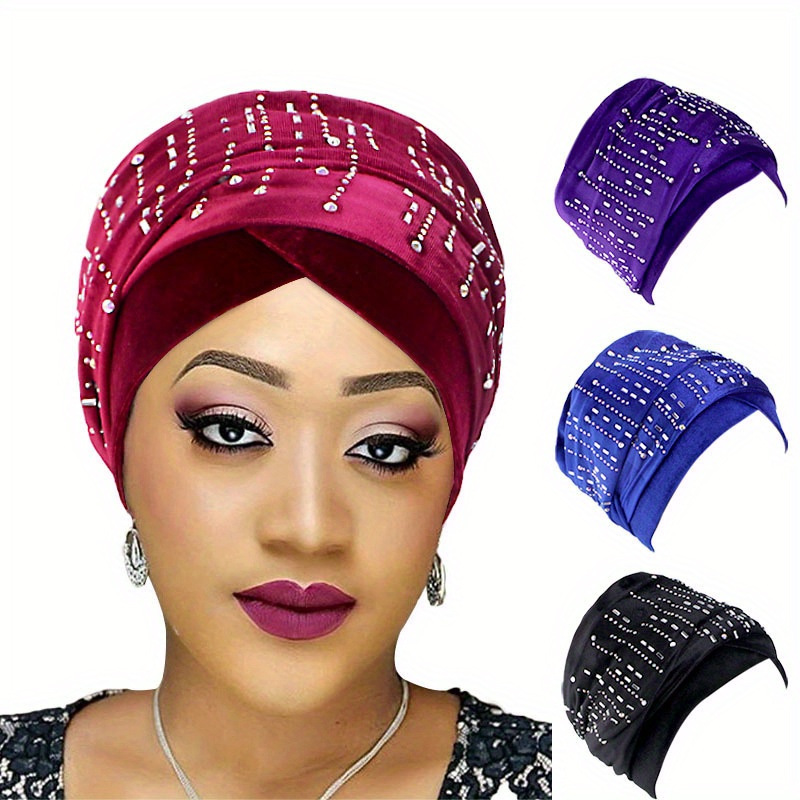 Rhinestone Turban Long tail Headwrap Breathable Hijab - Temu