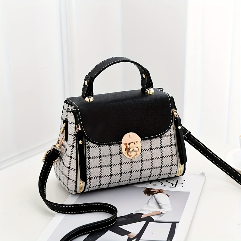 new korean checkered pattern single shoulder crossbody bag womens casual decorative flap purse fashion trend small check handbag with zipper closure and polyester lining details 3