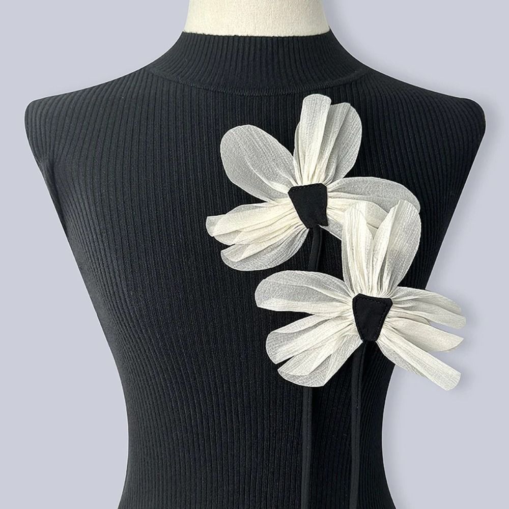 

2pcs Cloth Fabric Collar Flower, Fashion 13cm Handmade Flower Brooch Pins Lace Flower, Diy Sew Lapel Pins For Wedding Party