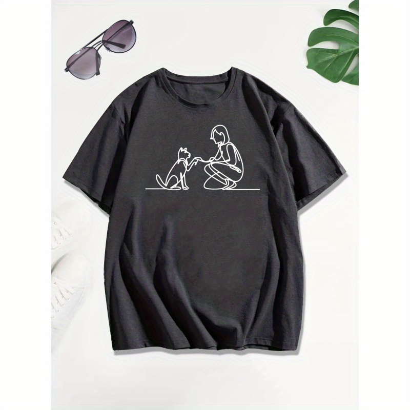 

Dog And Owner Print T Shirt, Tees For Men, Casual Short Sleeve T-shirt For Summer