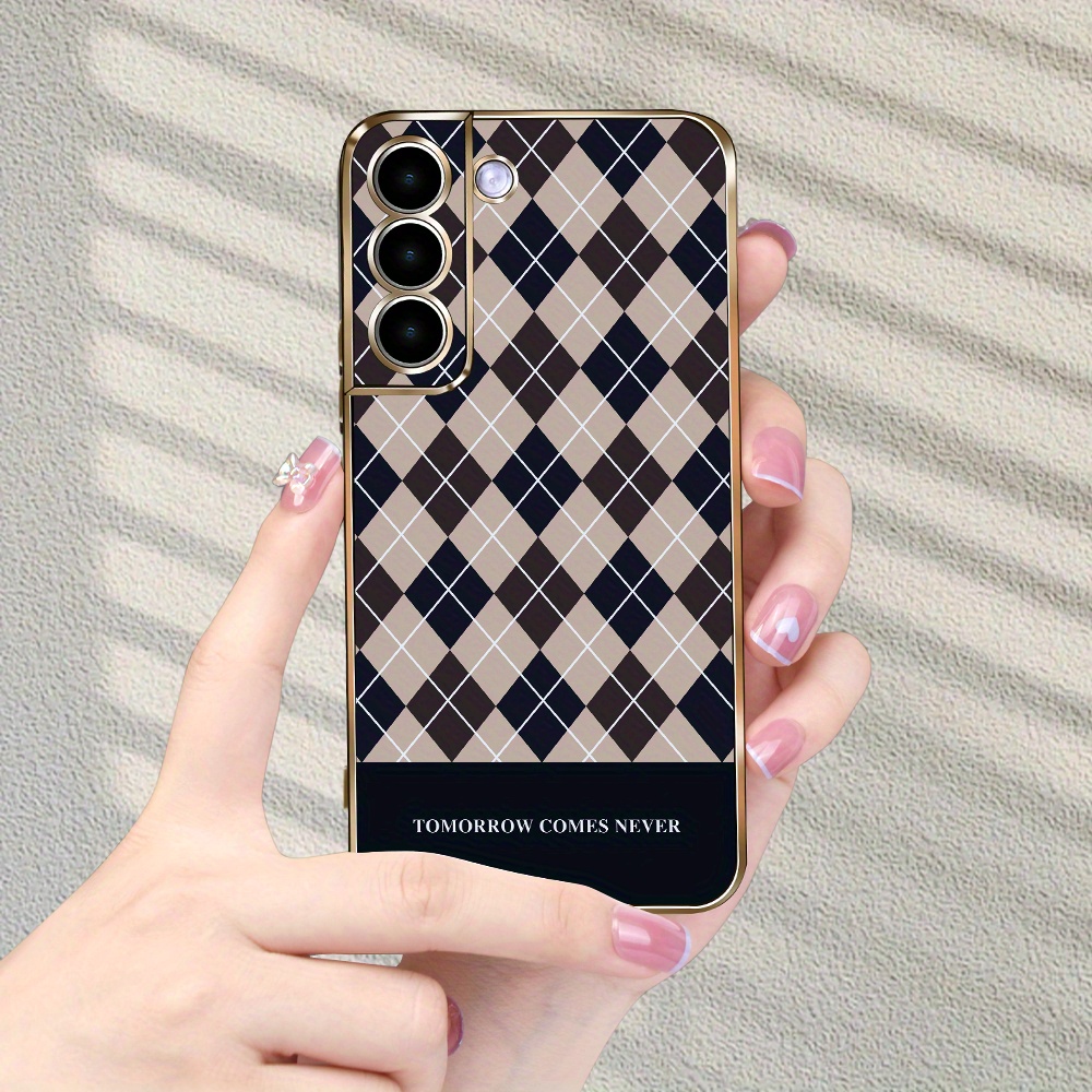 Creative Check Stripe Pattern Electroplating Phone Case Temu Australia