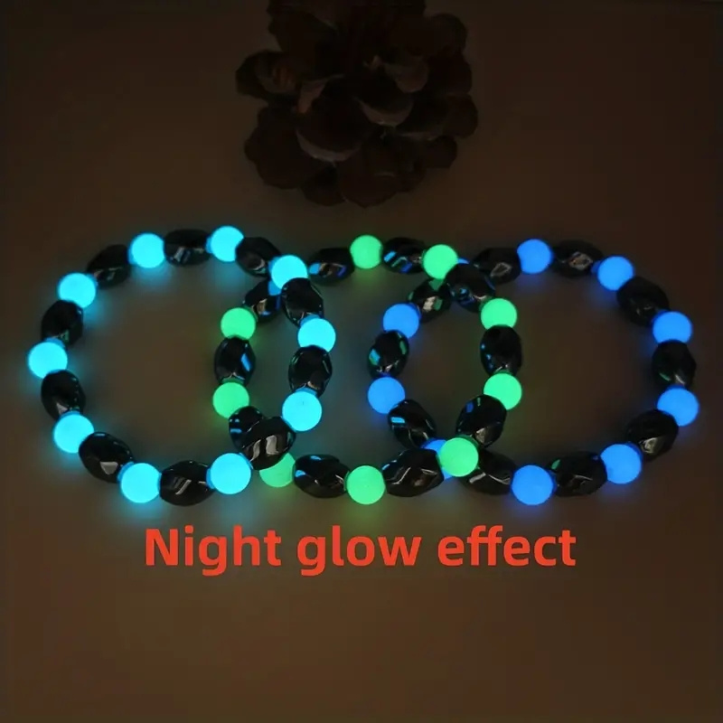 

1pc Fashion Luminous Bracelet, Black Natural Stone Bead Bracelet, Couple Jewelry Best Friends Birthday Gift