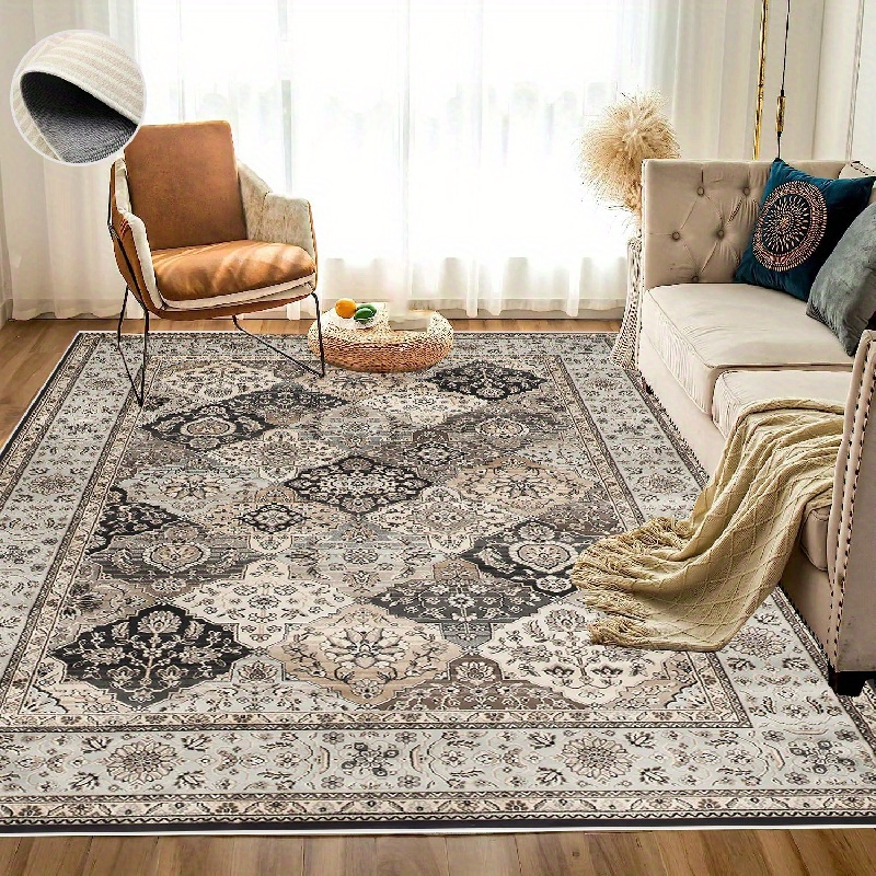 

1pc, Area Rug Living Room Rugs - Large Machine Washable Thin Carpets Vintage Tribal Anti Slip Backing Carpet For Under Dining Table Bedroom Farmhouse Home Office