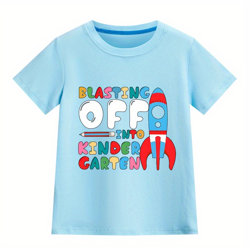 

Kindergarten Pattern 100% Cotton T-shirt, Casual Short Sleeve Comfy Lightweight Tee Tops, Boy's Summer Daily Wear