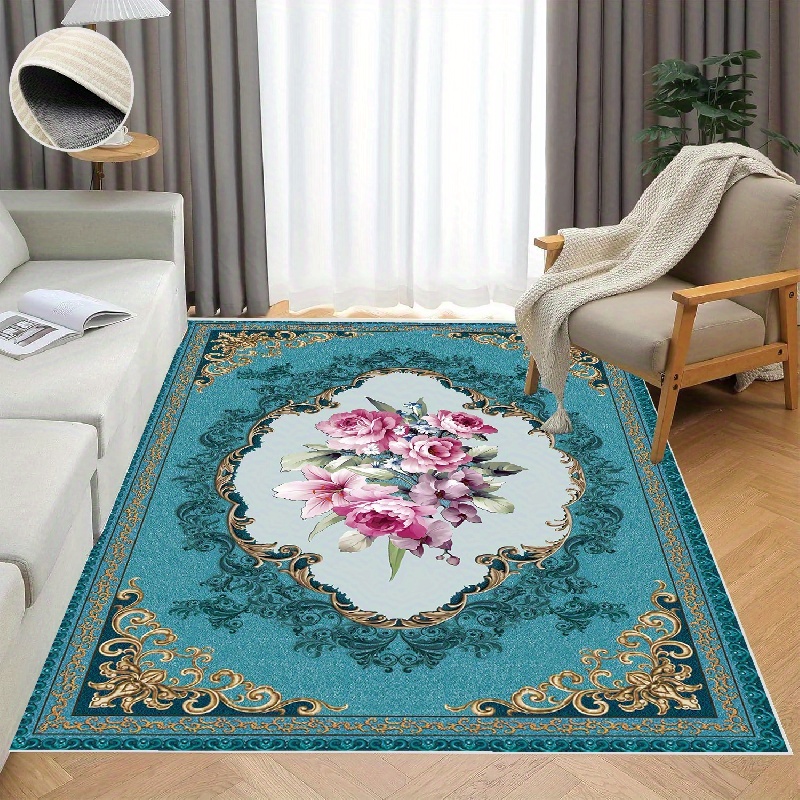

1pc, Area Rugs For Living Room Bedroom Machine Washable Floral Rug Non-shed Carpet Oriental Print Vintage Floor Cover Low Pile Mat For Dinning Room Nursery Bedroom