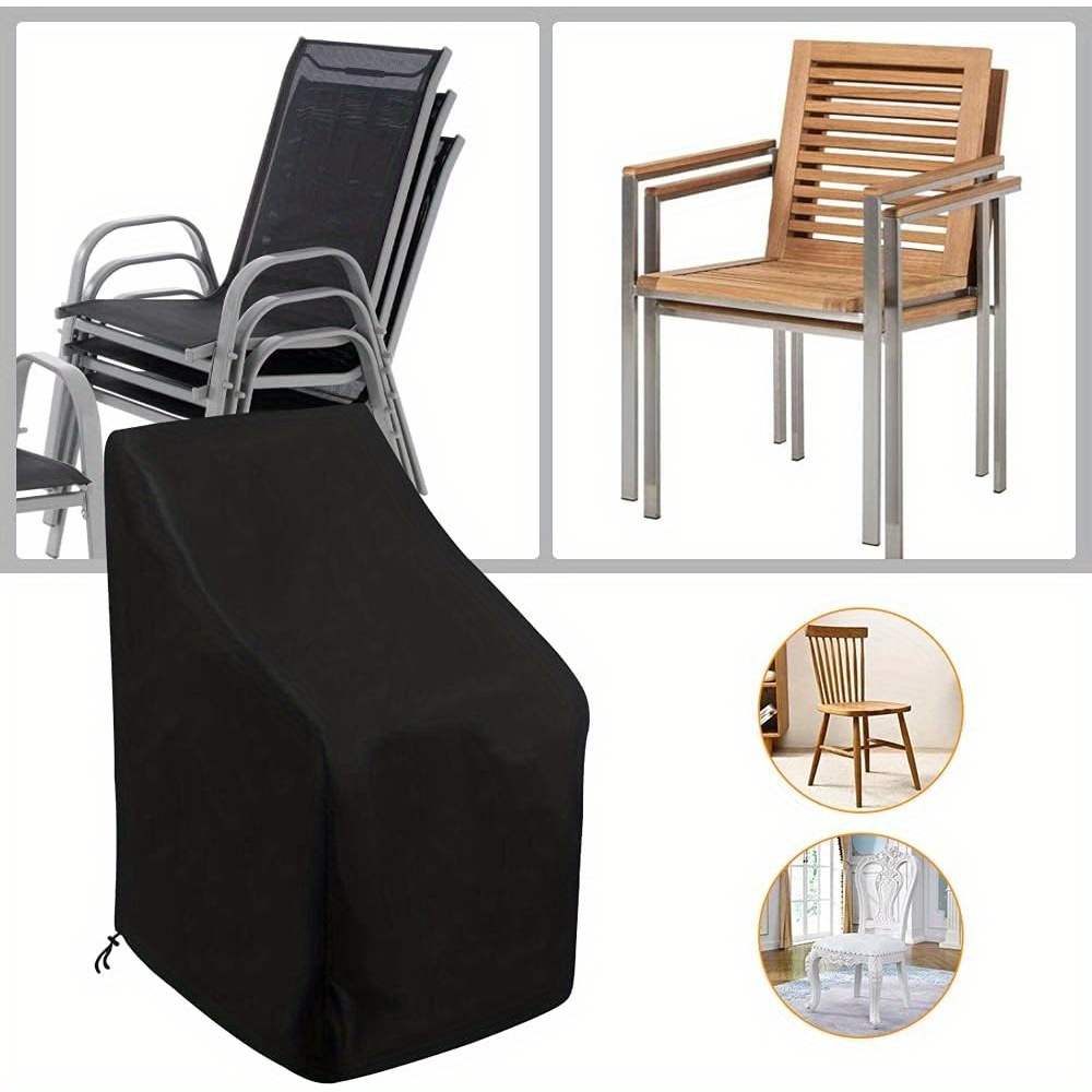 1pc Heavy-Duty Stacking Outdoor Chair Cover - All-Weather 210D Oxford, Fit for Metal/Plastic/Ladder-Back Chairs, Black Patio Furniture with Adjustable Drawstring & Buckle Closure, Fits 63.5cm x 63.5cm x 119.38cm (Stacked Design