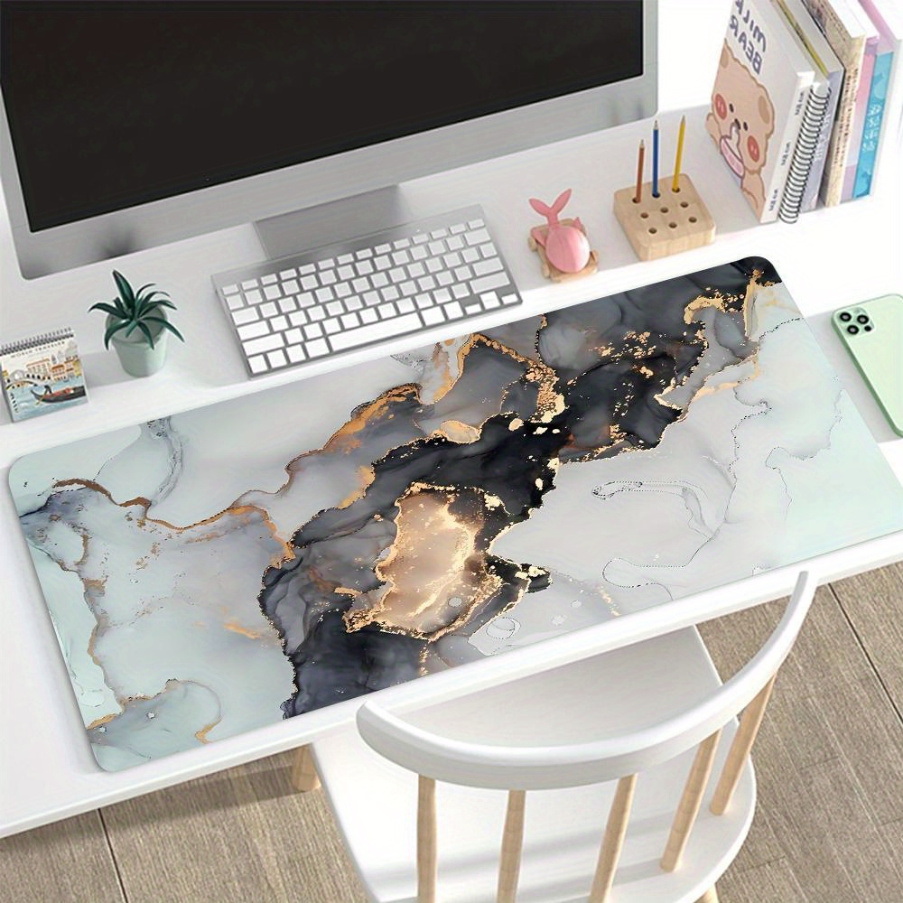

Luxurious Black And White Rose Golden Marble Pattern Large Gaming Mouse Pad E-sports Mouse Mat Office Desk Mat Keyboard Pad 35.4x15.7 Inch Non-slip Rubber Computer Pad Suitable For Home Office Games