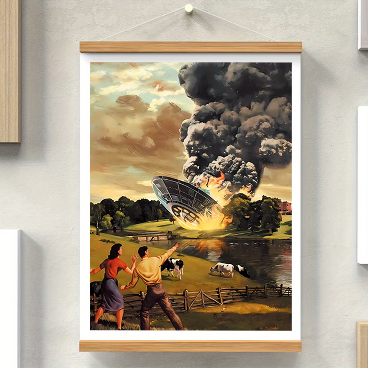 UFO攻撃のポスター 魔法の壁アートデコレーション レトロアート 