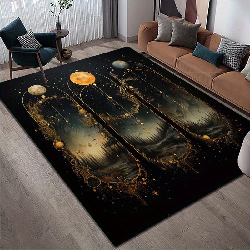 

800g/m2 Crystal Fleece 1pc Sun And Moon Planet Pattern Area Rug, Anti-slip Non-shedding Stain Resistant Carpet, Suitable For Living Room Bedroom Laundry Room, Hand Wash Only, Home Decor, Room Decor