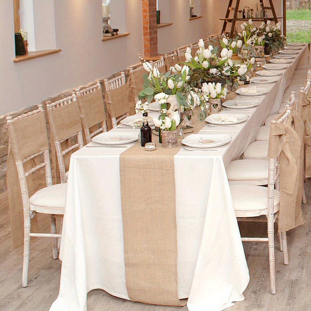 A 12 X 108 Inch Natural Burlap Tablecloth For Weddings, Rustic Burlap Roll Suitable For Wedding And Home Decoration, Coffee, Tea And Outdoor Tables