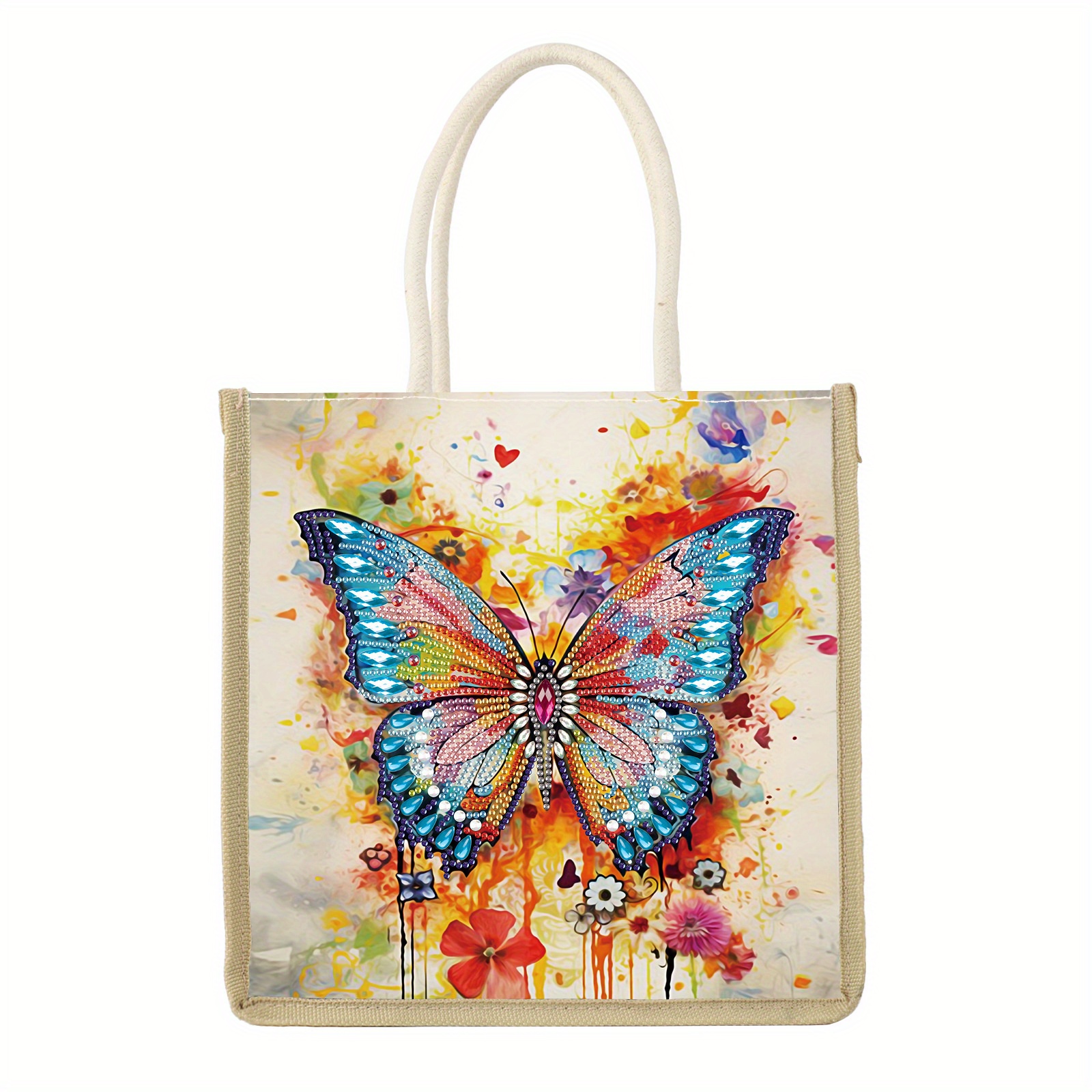 

1pc Canvas Diamond Art Painting Tote Bag, Diy Diamond Art Bags, Stitch Gift Bag, Reusable Grocery Bags, Canvas Diamond Art Painting Shopping Bags (butterfly, 10.2 X 10.4 In)