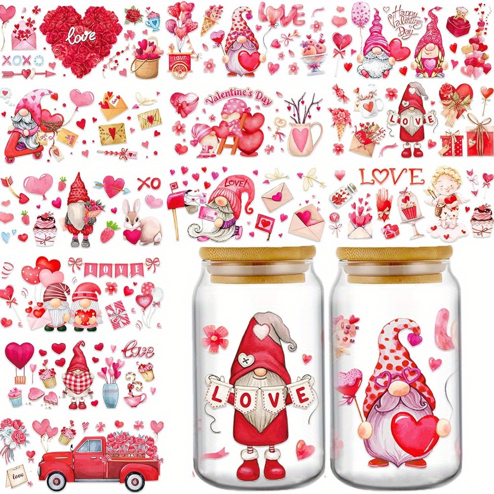 

Uv Dtf Cup Wraps For 16oz - 8 Sheets Valentines Day Uvdtf Cup Wraps Gnomes Heart Uv Dtf Wraps Waterproof Uv Dtf Cup Wrap Transfer Stickers For Glass Cups Diy Wood Crafts