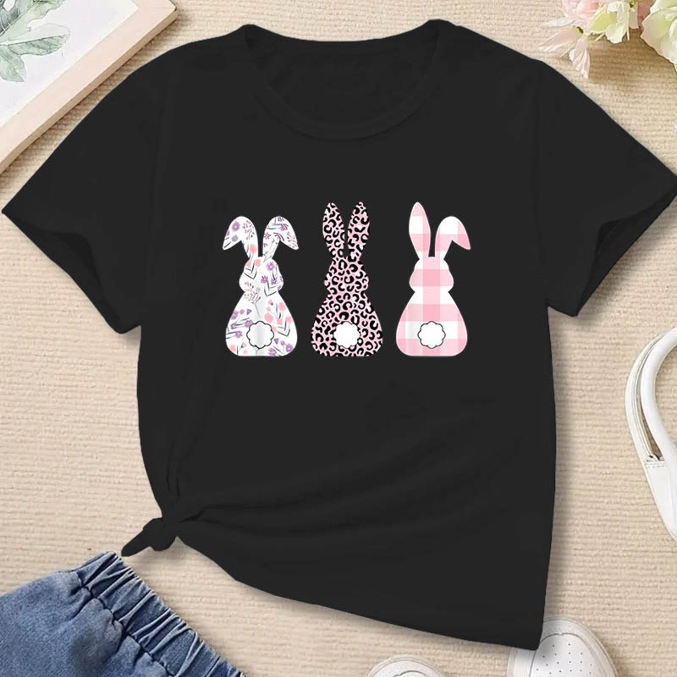 

Cartoon Bunnies Graphic Print For Girls, Comfy And Fit T-shirt Top Pullover For Spring And Summer For Outdoor Activities