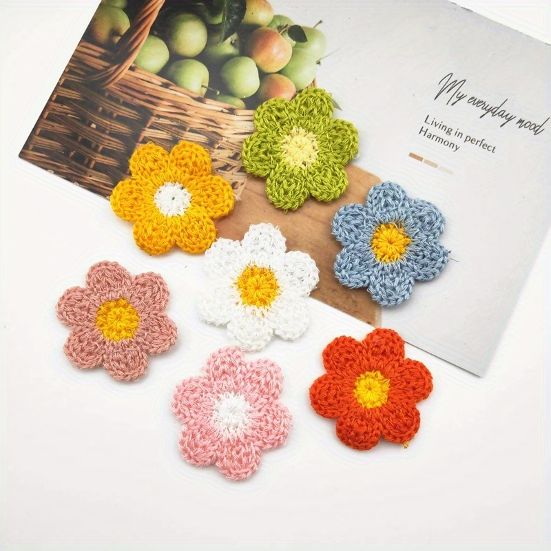 

30pcs 3.5cm Wool Yarn Embroidery Flower Patches Sewing Craft For Headwear Accessories Diy Hairpin Decoration Supplies