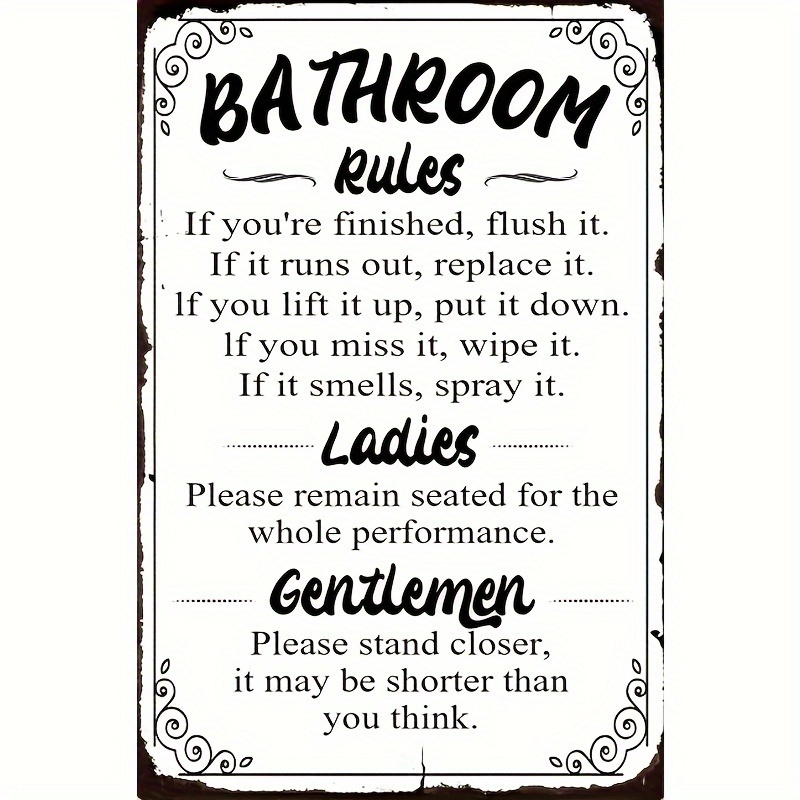 

1pc 20cm×15cm (7.8in×5.85in) Shop Interesting Bathroom Rule Sign, Please Flush The Toilet Sign For The Door And Stand Closer Than You Imagine. Guest Bathroom Wall Decoration (including Tape)