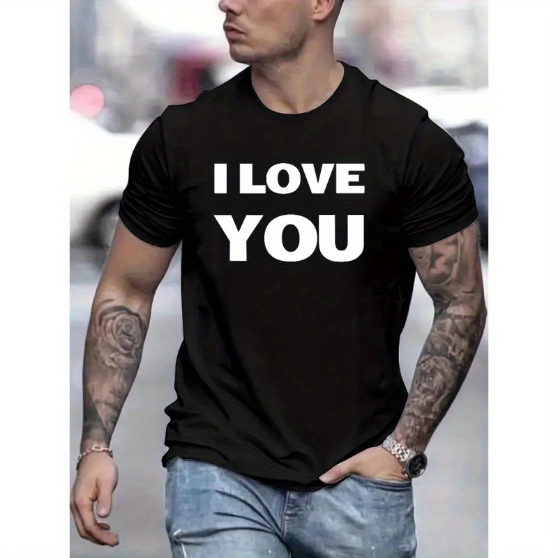 

I Love You Print T Shirt, Tees For Men, Casual Short Sleeve T-shirt For Summer