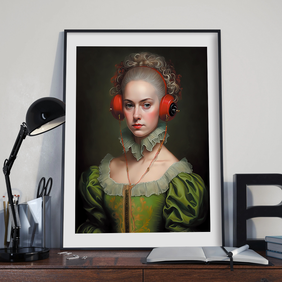 

Transforming Art Portraits, A Woman With Headphones, Imaginative Wall Art, Renaissance, 30*40cm Thick Canvas Painting, Upgraded Roll Packaging, Waterproof, Anti-glare, Anti-oxidation