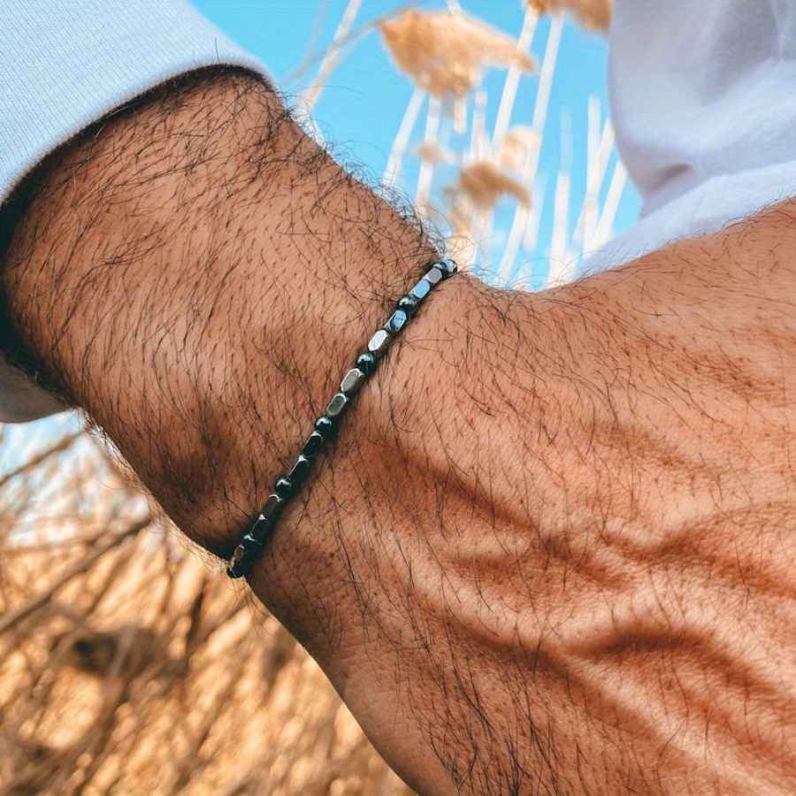 

1pc Simple Black Bracelet, Men's Beaded Bracelet, Gift For Him