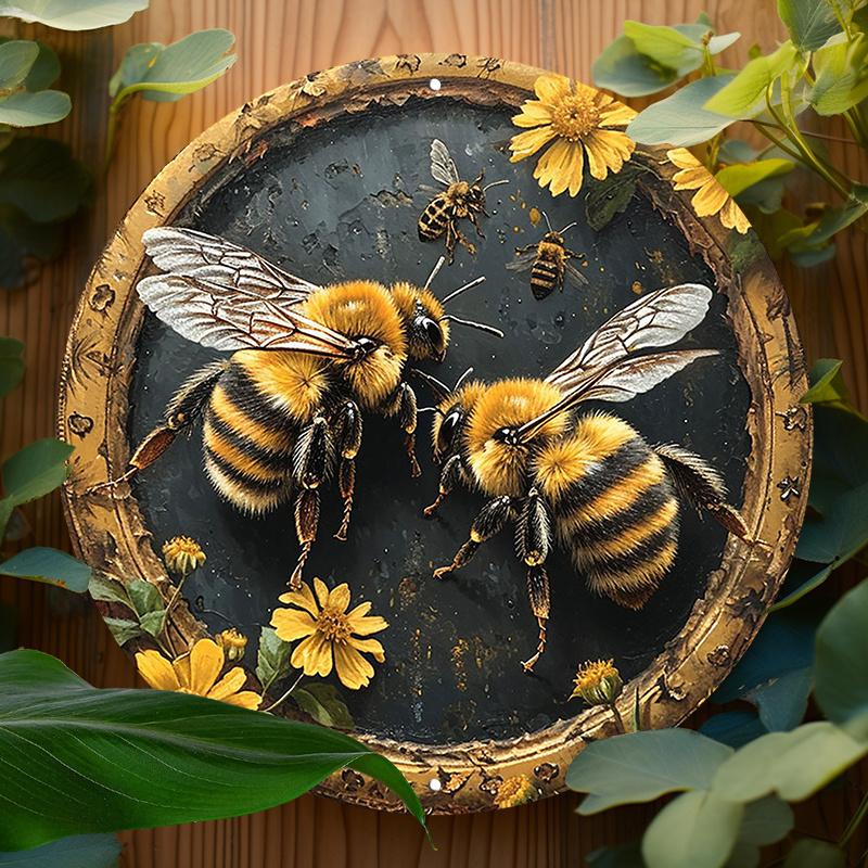 

1pc 8x8inch (20x20cm) Round Aluminum Sign Retro Spring Garden Bees Metal Sign For Outdoor, Indoor, Bathroom, Office, Business, Man Cave Signs Decor