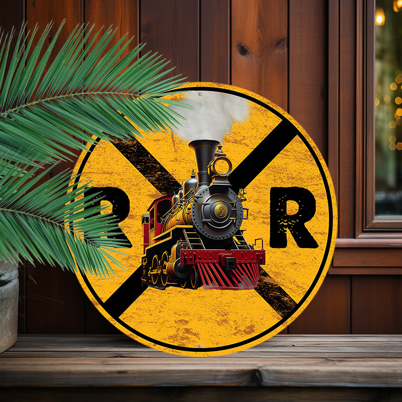 

1pc 8x8inch (20x20cm) Round Aluminum Sign Metal Sign Train Railroad Crossing For Home Bedroom Wall Decor