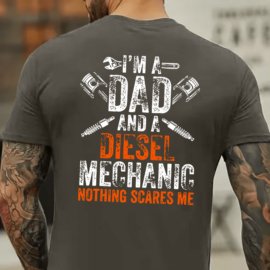 

Dad And A Diesel Mechanic Print T Shirt, Tees For Men, Casual Short Sleeve T-shirt For Summer