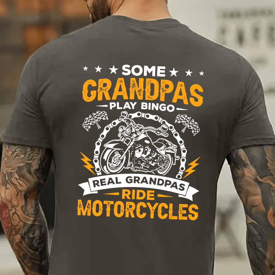 

Real Grandpas Ride Motorcycles Print T Shirt, Tees For Men, Casual Short Sleeve T-shirt For Summer
