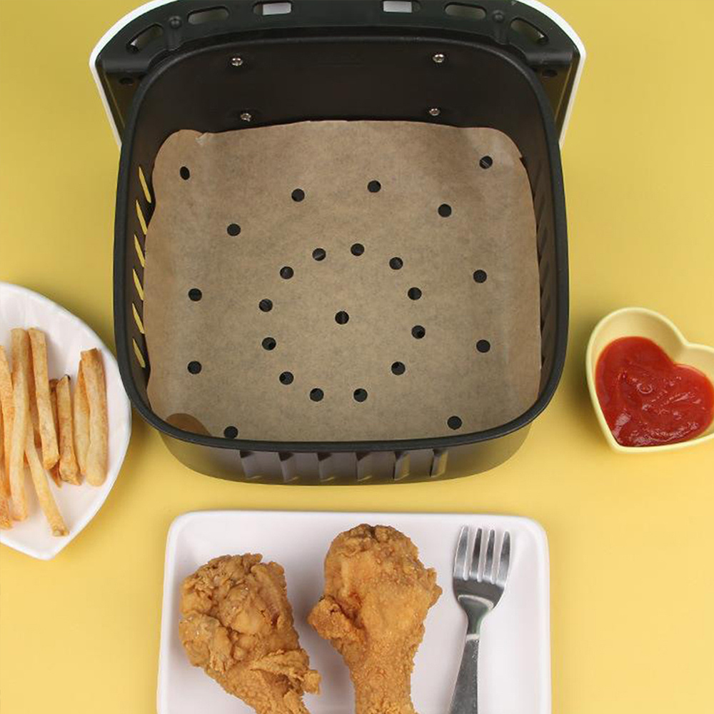 50pcs non stick air fryer parchment liners square oil absorbing paper for   cooking baking details 2