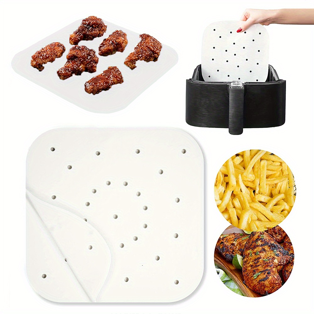 50pcs non stick air fryer parchment liners square oil absorbing paper for   cooking baking details 4