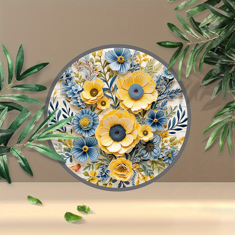 

1pc 8x8inch (20x20cm) Round Aluminum Sign, Blue And Yellow Flower Metal Sign, Round Wreath Sign, For Bedroom Garden Bathroom Garage Hotel Cafe Office Bakery Decor