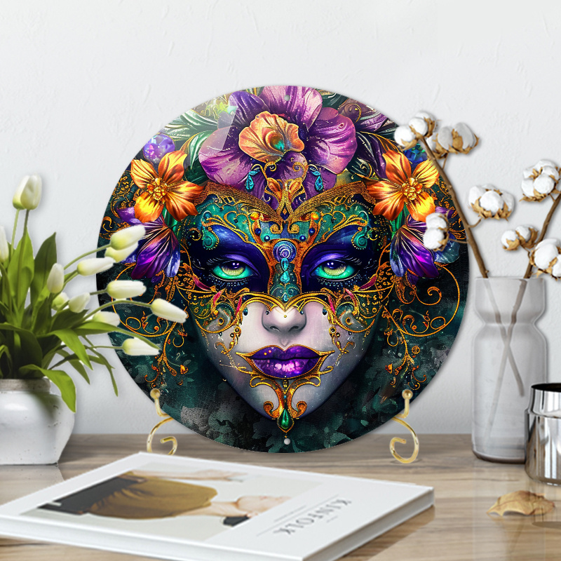 

1pc 8x8inch Aluminum Metal Sign Mardi Gras Crystal Glass Plate In The Style Of Luxuri (27)for Home Decor, Wall Decor, Metal Wreath Sign, Door Decor