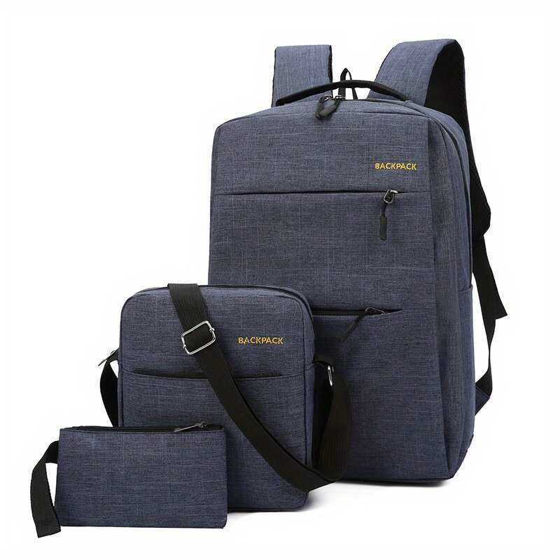 

3pcs Polyester Bag Set, Computer Business Backpack, Casual Simple Sling Bag, Work Commuter Clutch Bag, Large Capacity Multifunctional Bag Set