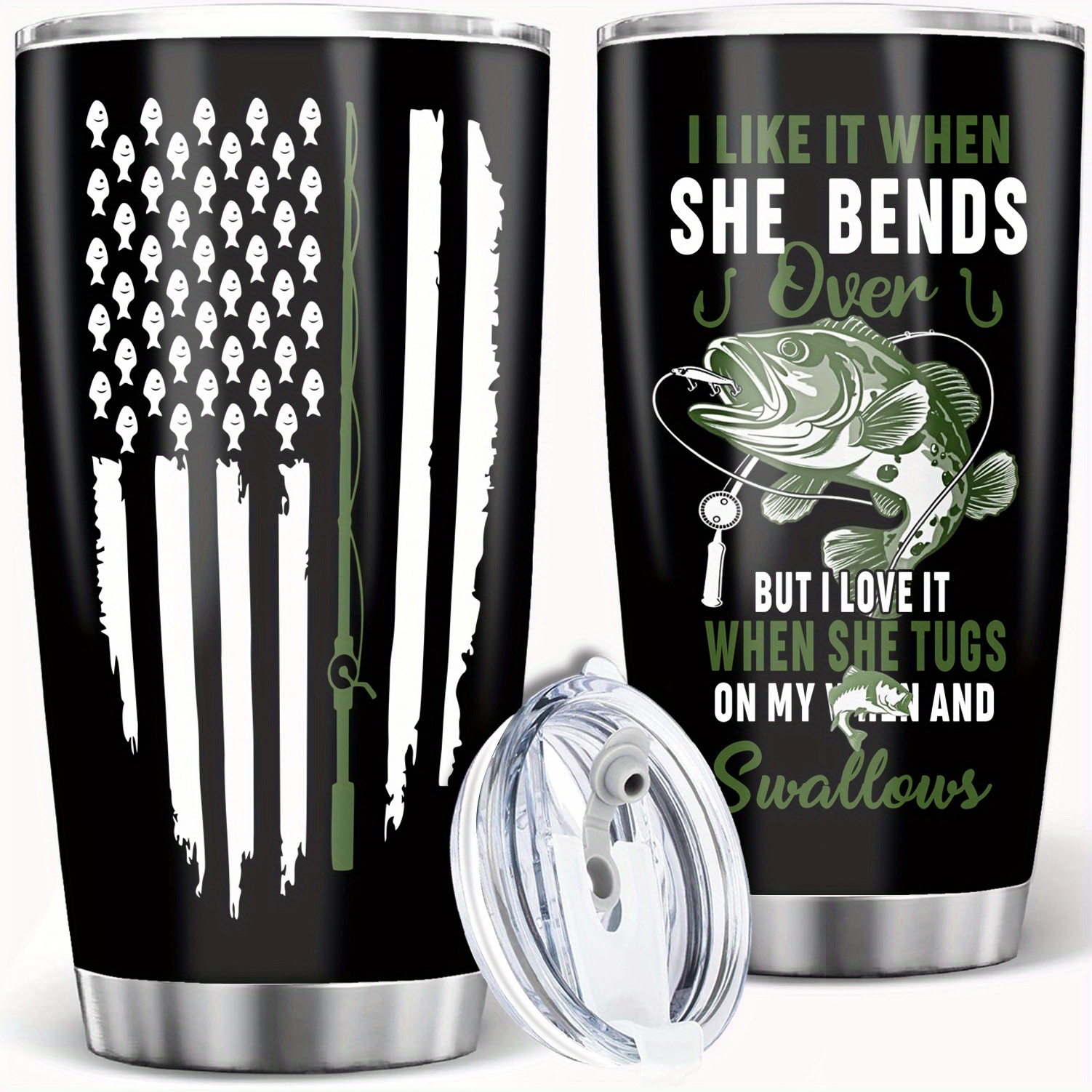NewYT Fishing Gifts for Men - Stainless Steel American Flag  Tumbler 20oz for Fishing Lover - Fathers Day Fishing Gifts From Daughter  Son - Birthday Gifts for Dad - Funny