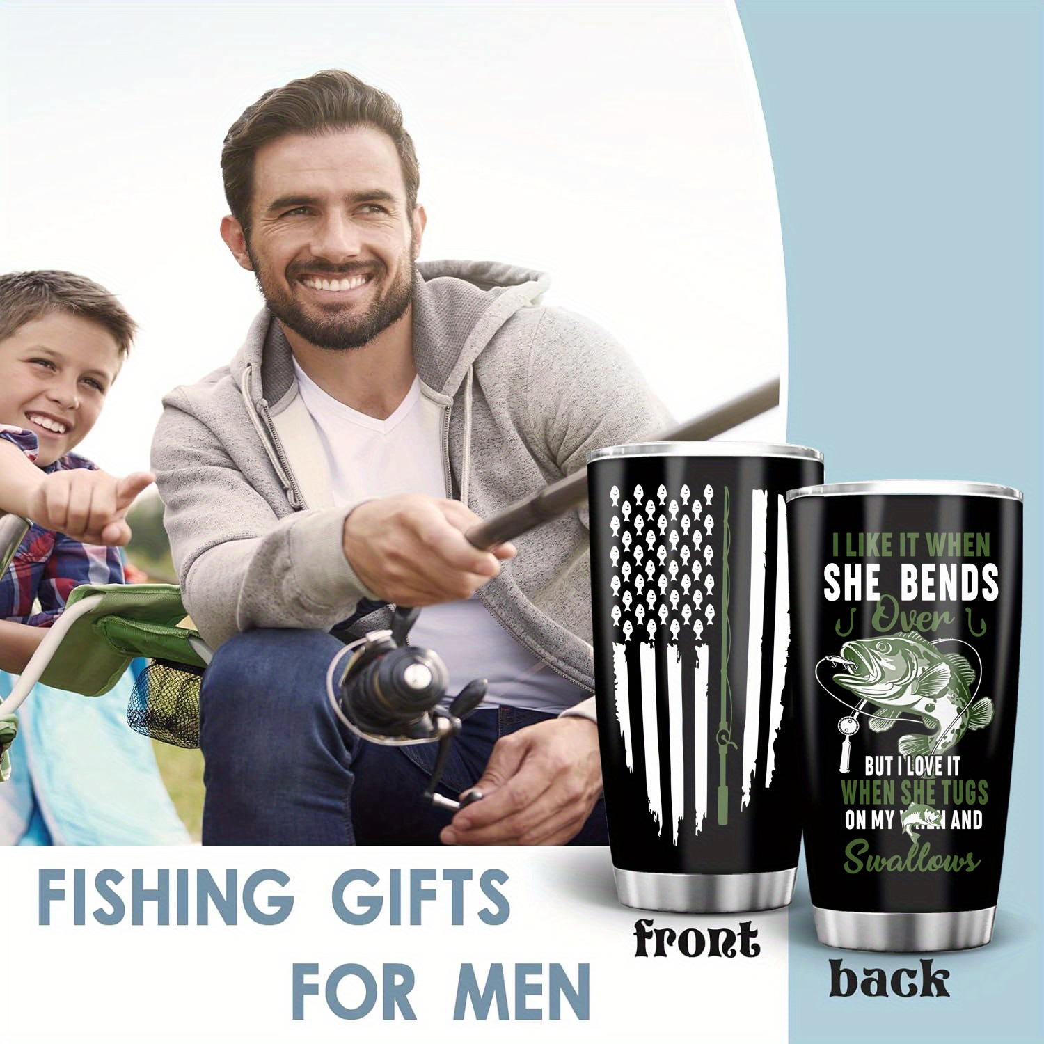 Fishing Gifts for Men, Insulated Tumbler 20 oz Coffee Travel  Mug and Funny Socks Set, Fisherman Unique Gifts Stocking Stuffers for  Father Dad Boys Grandpa Him: Tumblers & Water Glasses