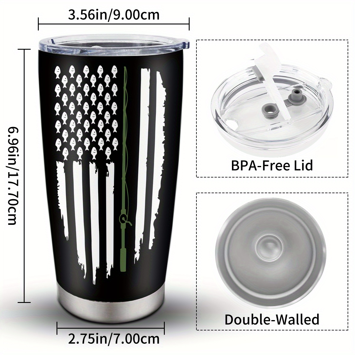 1pc Fishermen Gifts, Funny Fishing Tumbler With Lid, 20 Oz Stainless Steel  Coffee Mug For Men, American Flag Themed Cup, Easter Fishing Gifts Husband