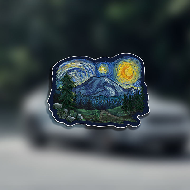 

Mount Rainier National Park, Washington, Starry Night National Park Series, Contour Vinyl Die Cut Sticker