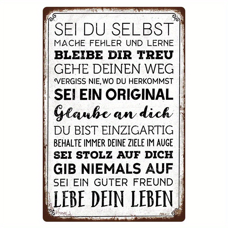 

1pc, Vintage Tin Signs With German Text,sei Du Selbst,motivational Slogan Signs,vintage Look With Quote Gift And Decoration,gift For Friends Lovers,home Room Decor.8x12 Inch Plaque Signs