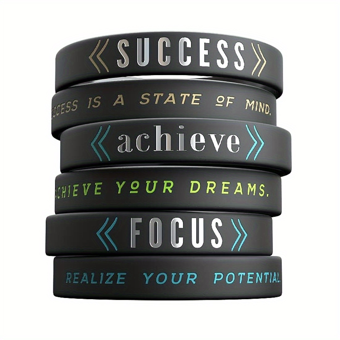 

12pcs, Success, Achieve, Focus - Motivational Silicone Wristbands With Inspirational Messages - Adult Unisex Size For Men Women