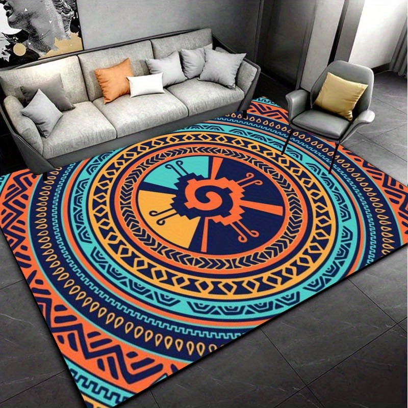 

800g/m2 Crystal Velvet 3d Mayan Civilization Pattern Rug, Ethnic Style Carpet, Suitable For Living Room Bedroom Laundry Room, Machine Washable, Home Decor, Valentine's Day Gifts