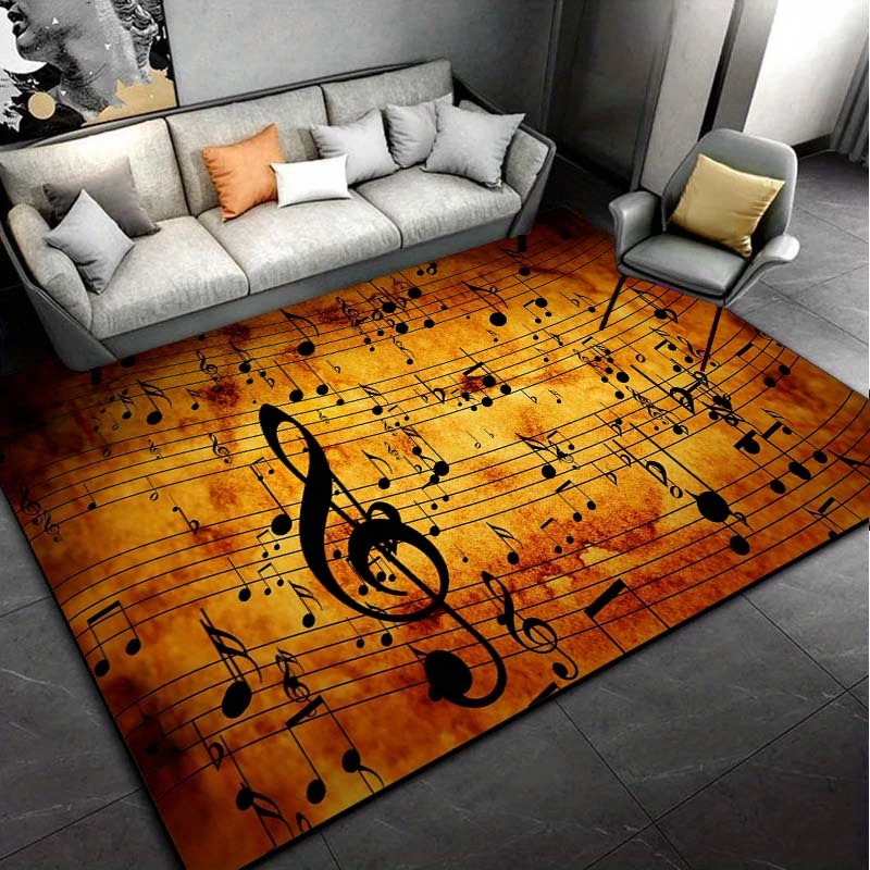 

1pc 800g/m2 Crystal Velvet 3d Retro Notes Pattern Rug, Music Score Carpet, Suitable For Living Room Bedroom Laundry Room, Machine Washable, Home Decor, Valentine's Day Gifts
