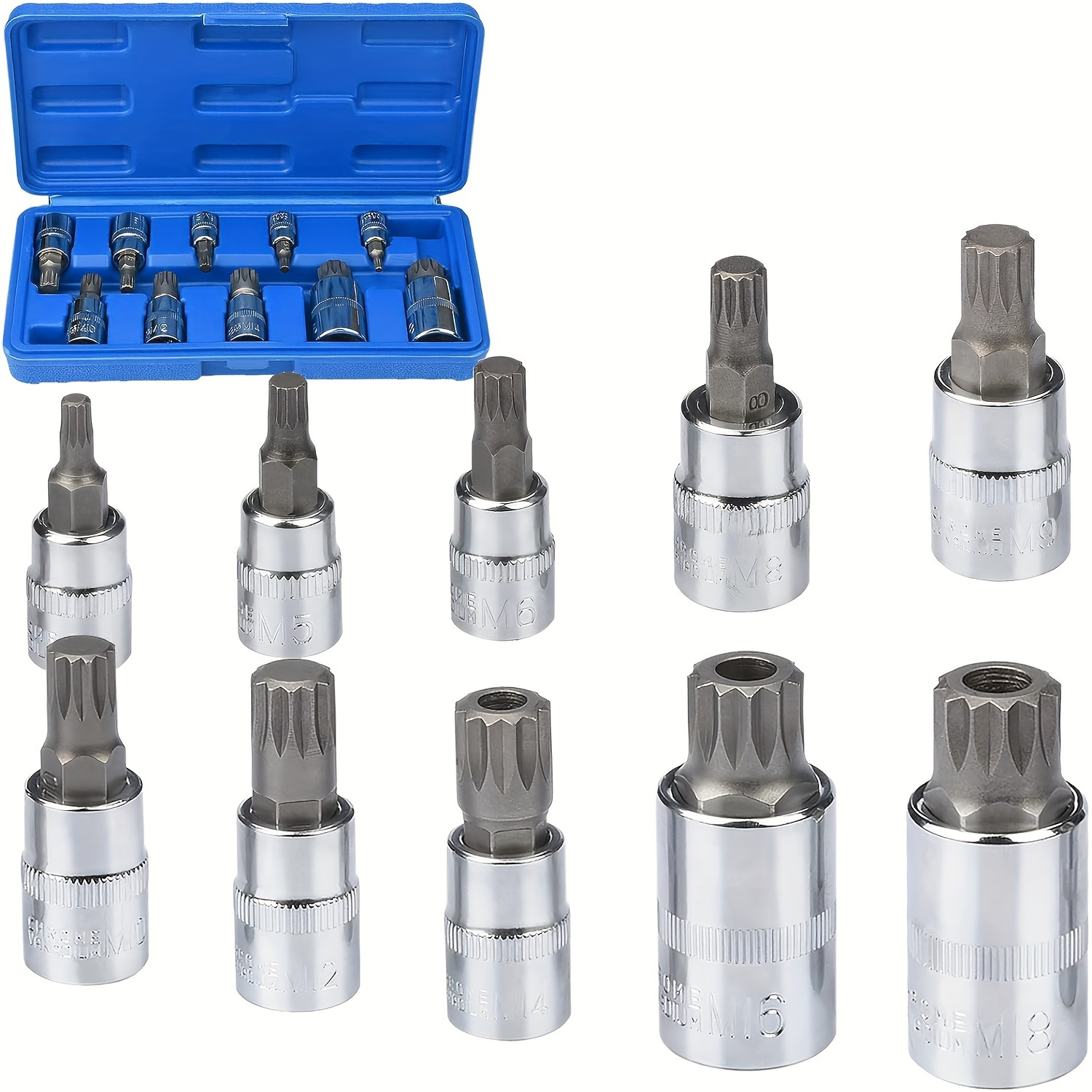 

10pcs Multi-tooth Nut Set, Internal Spline Nut Set M4/m5/m6/m8/m9/m10/m12/m14/m16/m18 Torx Bit Socket Set Spline Set Triple Square Socket Bits Torx Wrench Set For Home Maintenance Diy