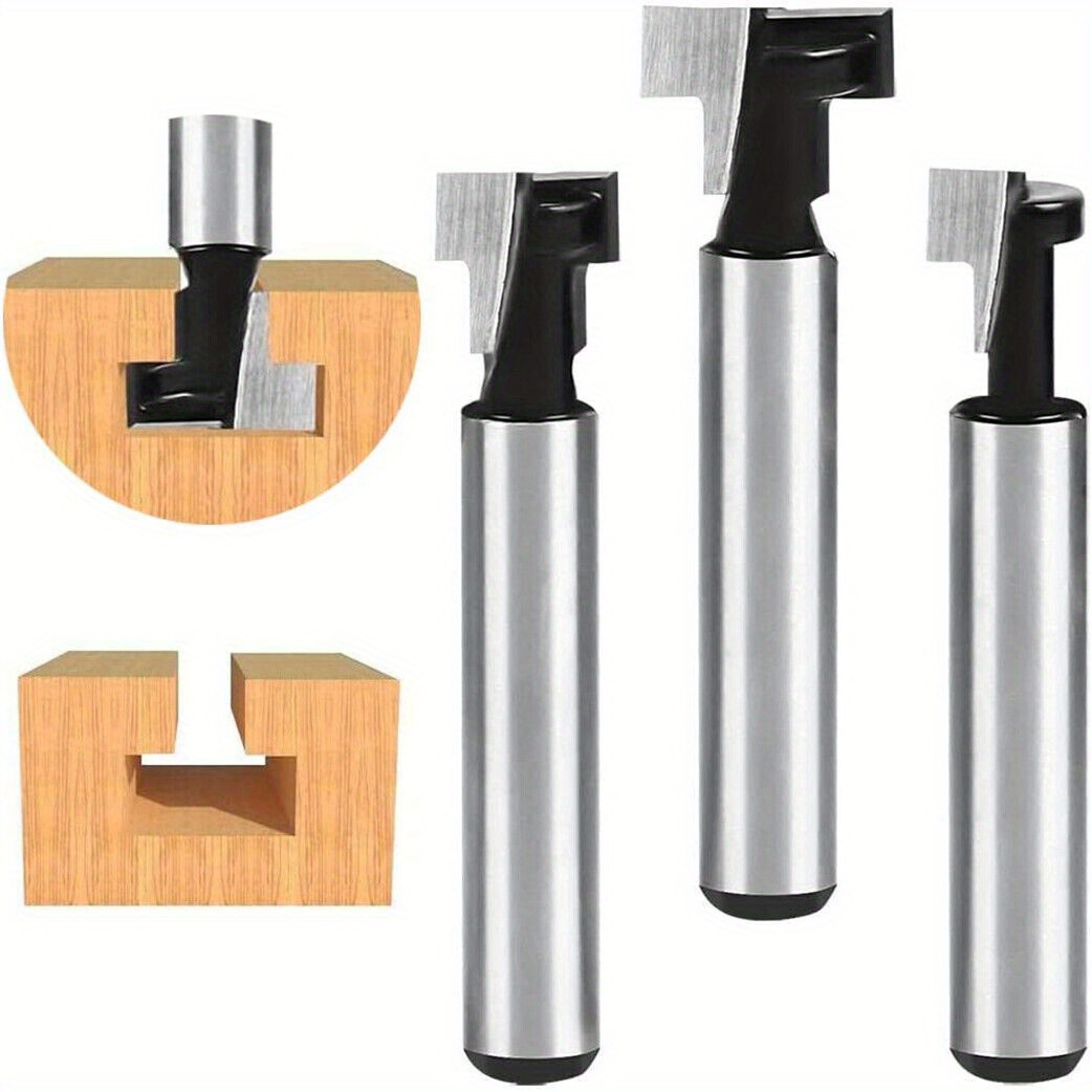 

3pcs/set 1/4 Inches Shank Cutter Router Bit Keyhole Router Bit Set 5/16 & 3/8 & 1/2 Inches Blade Diameter For Wood Hex Bolt Slotting Milling