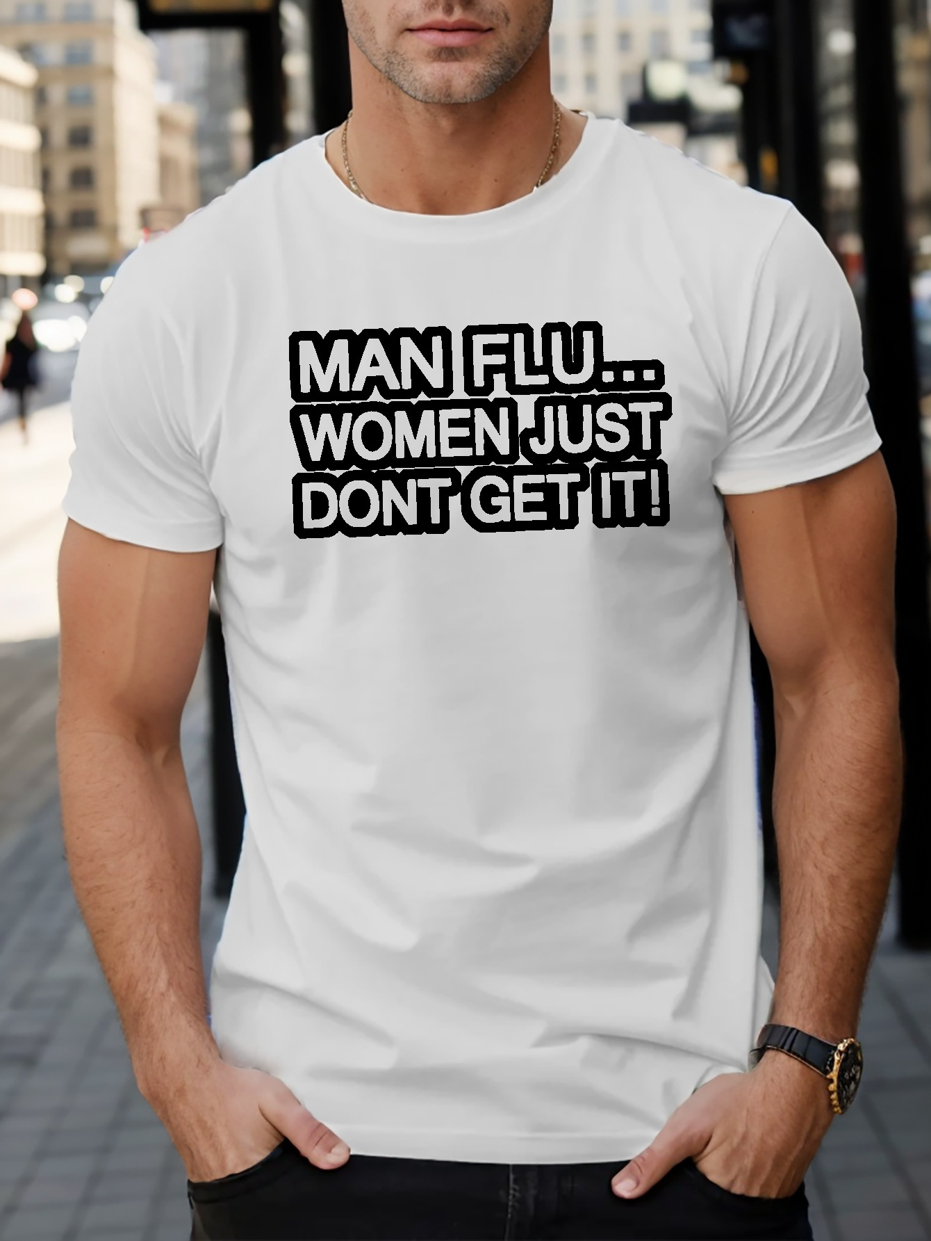 Man Flu.women Don't Get Letter Graphic Print Men's Creative - Temu Ireland