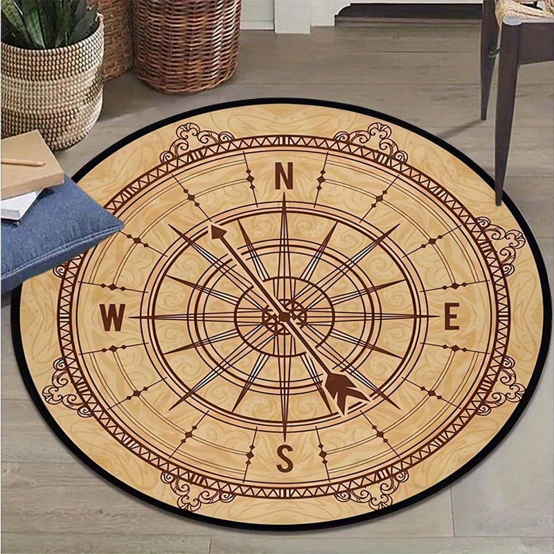 

800g/m2 Crystal Velvet Compass Round Rug Doormat Floor Mat Home Carpet Hotel Living Room Floor Mats Anti Slip Aesthetic Room Decor Art Supplies Home Decor