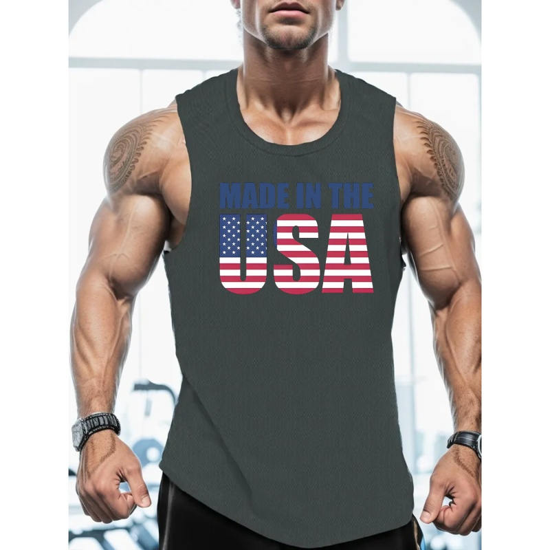 

made In The Usa" Letters Breathable Comfy Sleeveless Tank Tops For Men, Quick Drying Sports Vest, Men's Summer Clothes Outfits, Men's Undershirts Tops