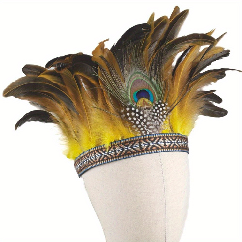 Peacock Costume Faux Feather Headbands Ethnic Style Crown Temu