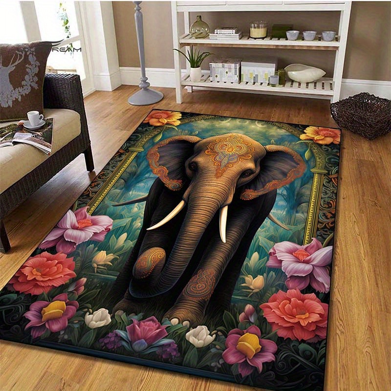 

800g/m2 Crystal Velvet 3d Cartoon Mandala Realistic Elephant Rug, Animal Carpet, Suitable For Living Room Bedroom Laundry Room, Machine Washable, Bohemian Style Home Decor