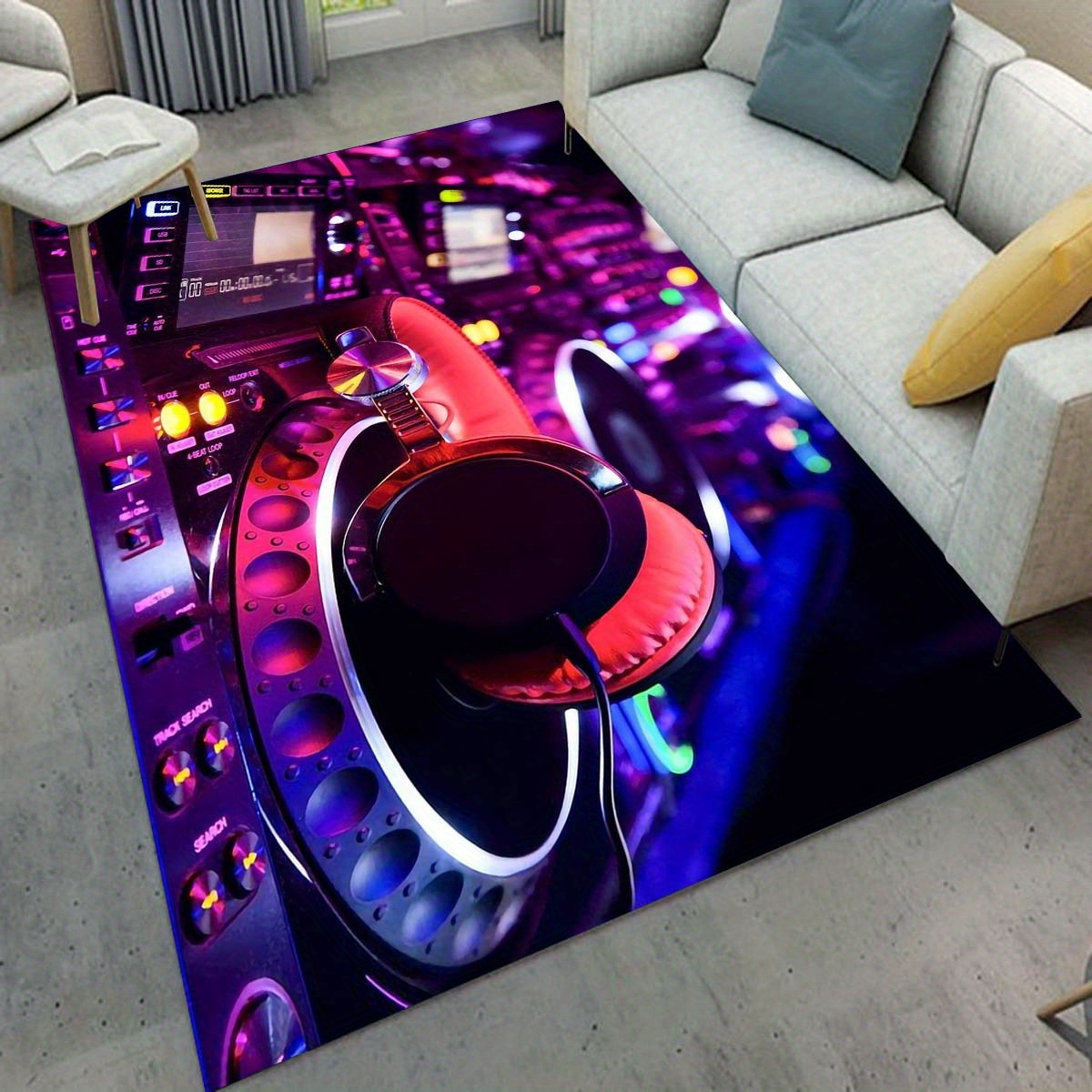 

1pc Crystal Velvet Anti-slip Dj Music Pattern Chair Carpet Living Room Mat Bedroom Polyester Rug (gsm800)