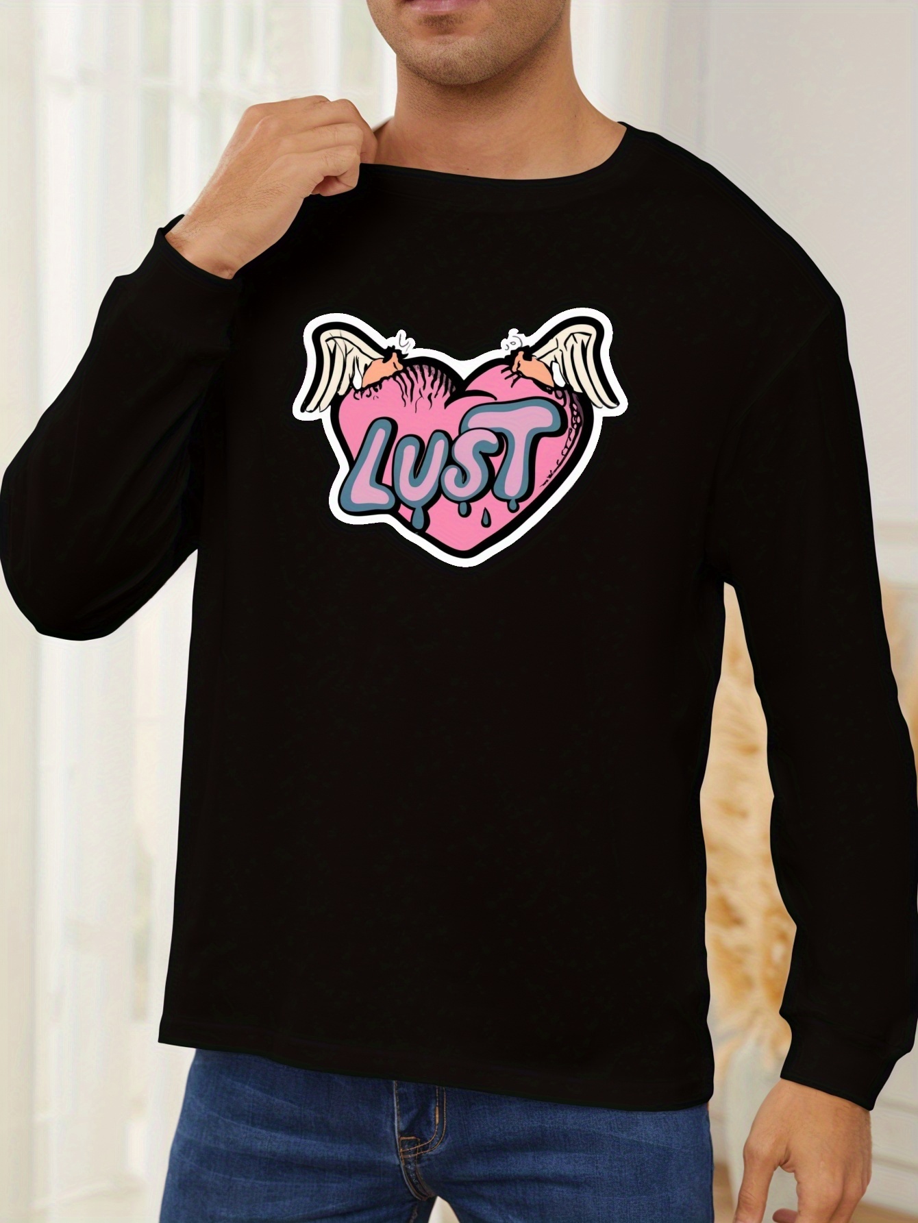 Lust Print Long Sleeved Tops Men Casual Crew Neck Sweatshirt Temu Canada