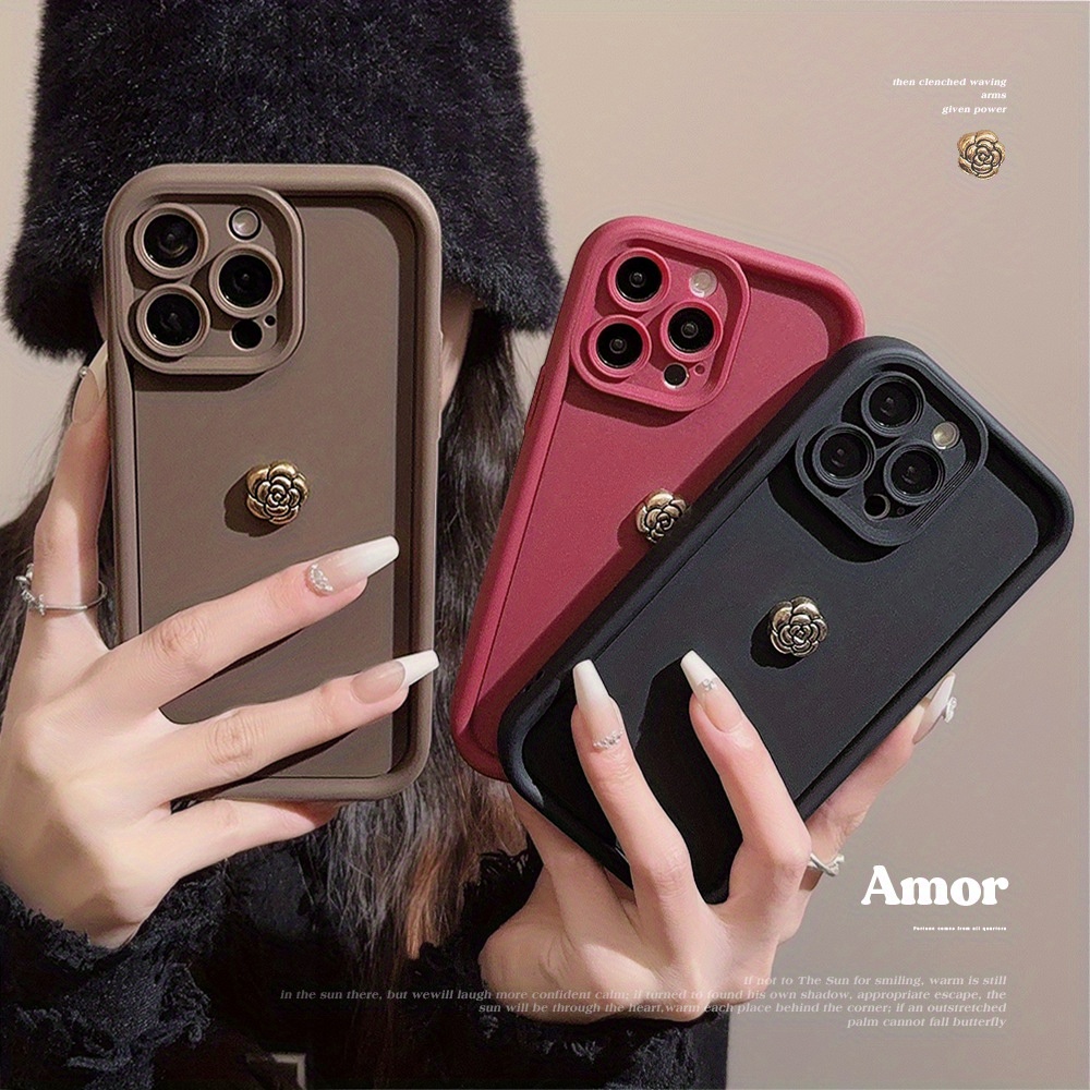 

Three-dimensional Metal Camellia All-inclusive Silicone Phone Case For Apple 15/14/13/12/11/xsmax/xs/xr Series