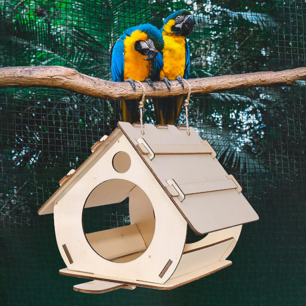 

1pc Hanging Wooden Bird House, Garden Decoration, Weatherproof Bird Cage Hummingbird Feeder, Easy To Install Bird Accessories